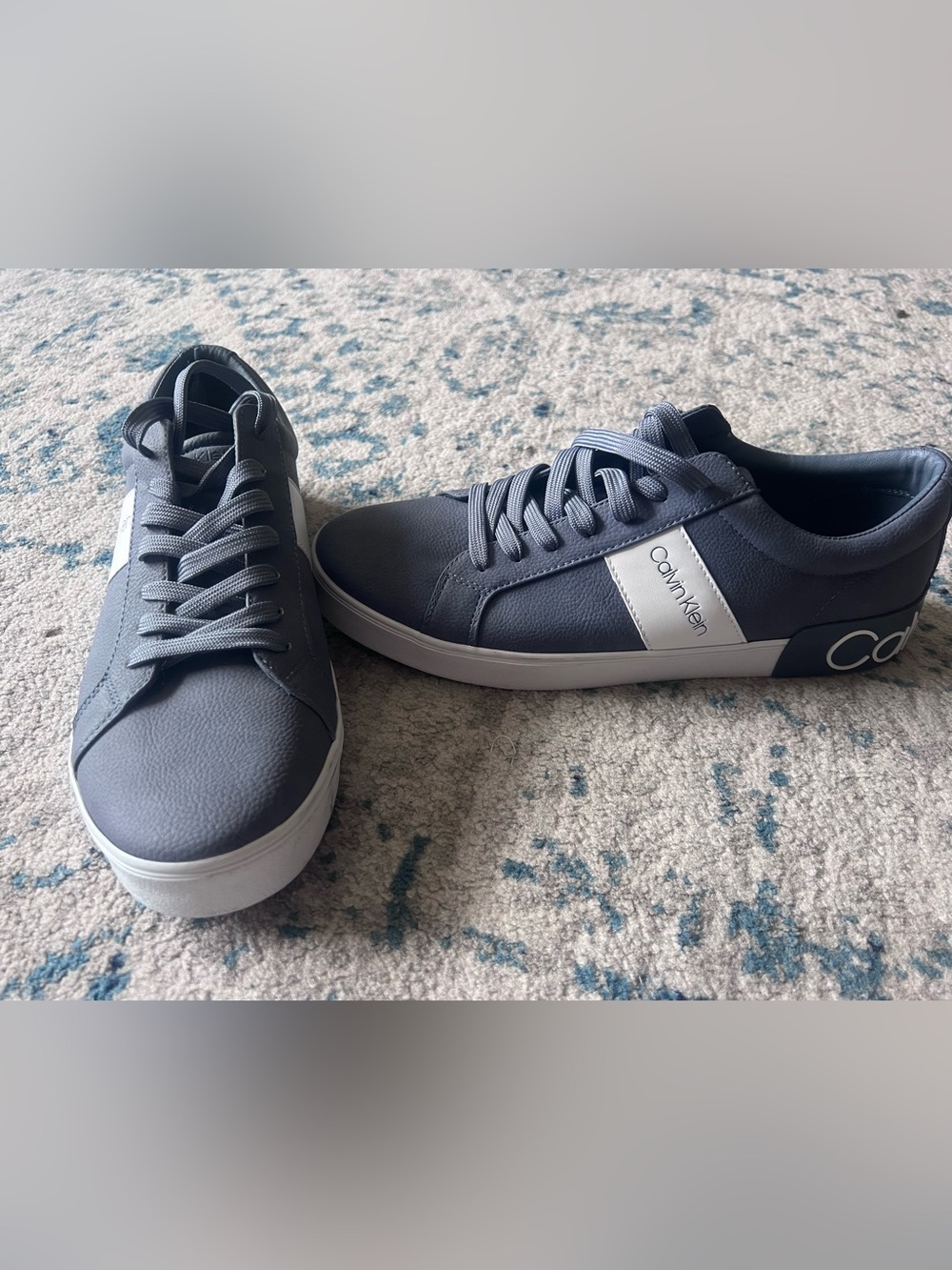 Calvin Klein Men's Slate Blue Low-Top Sneakers with White Logo Panel